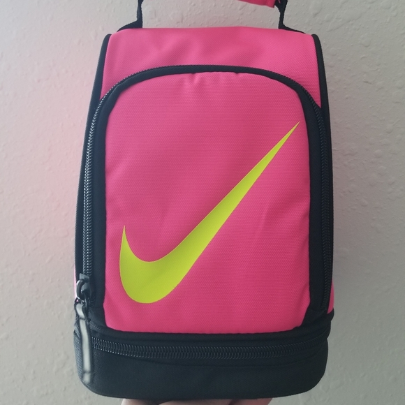 Nike Contrast Hyper Pink Insulated tote lunch bag with yellow check.